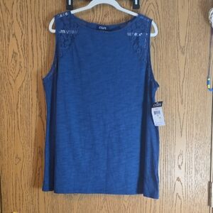 Chaps Royal Blue Lace Accent Tank Top